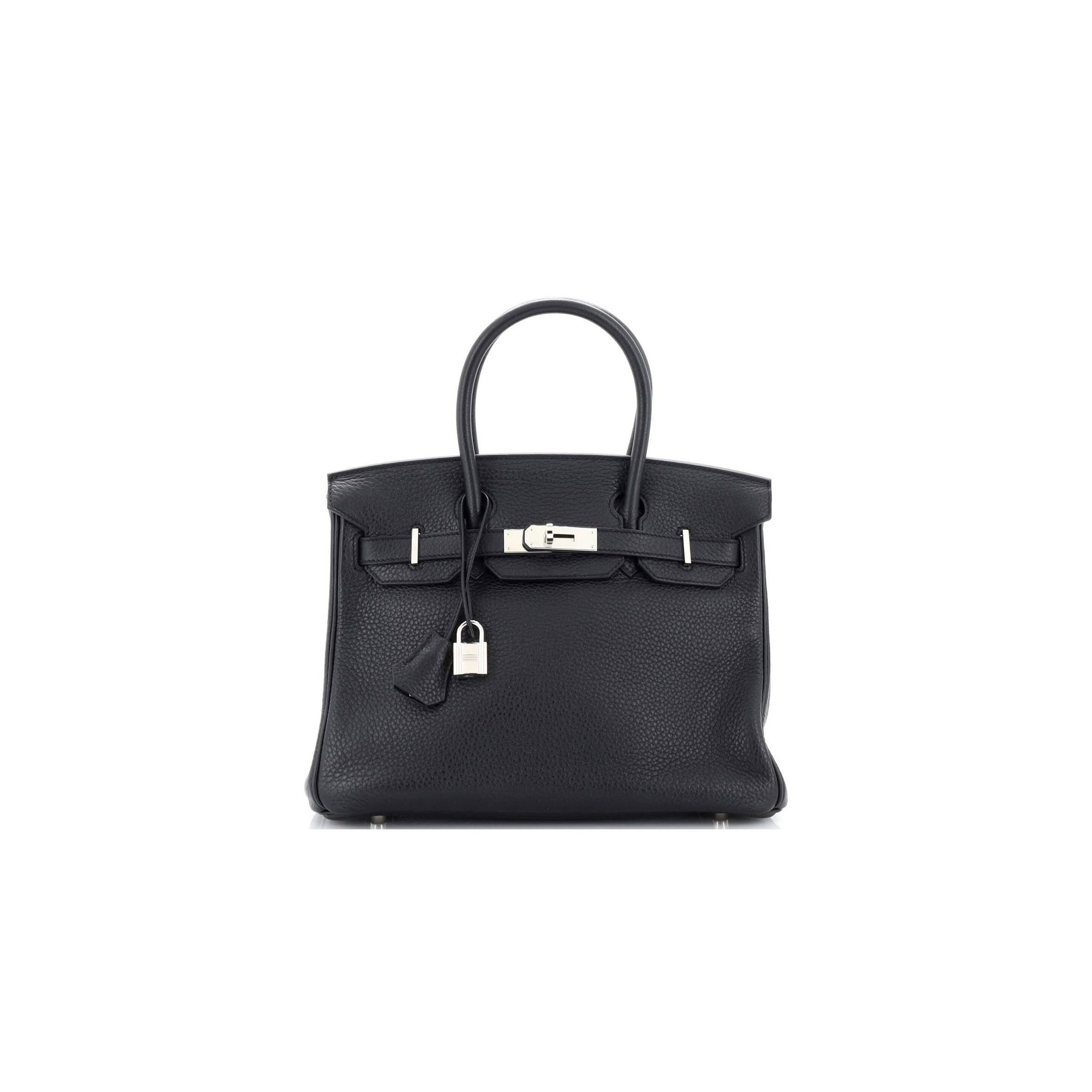 HERMES BIRKIN HANDBAG NOIR CLEMENCE WITH PALLADIUM HARDWARE 30 251787 (30cm)